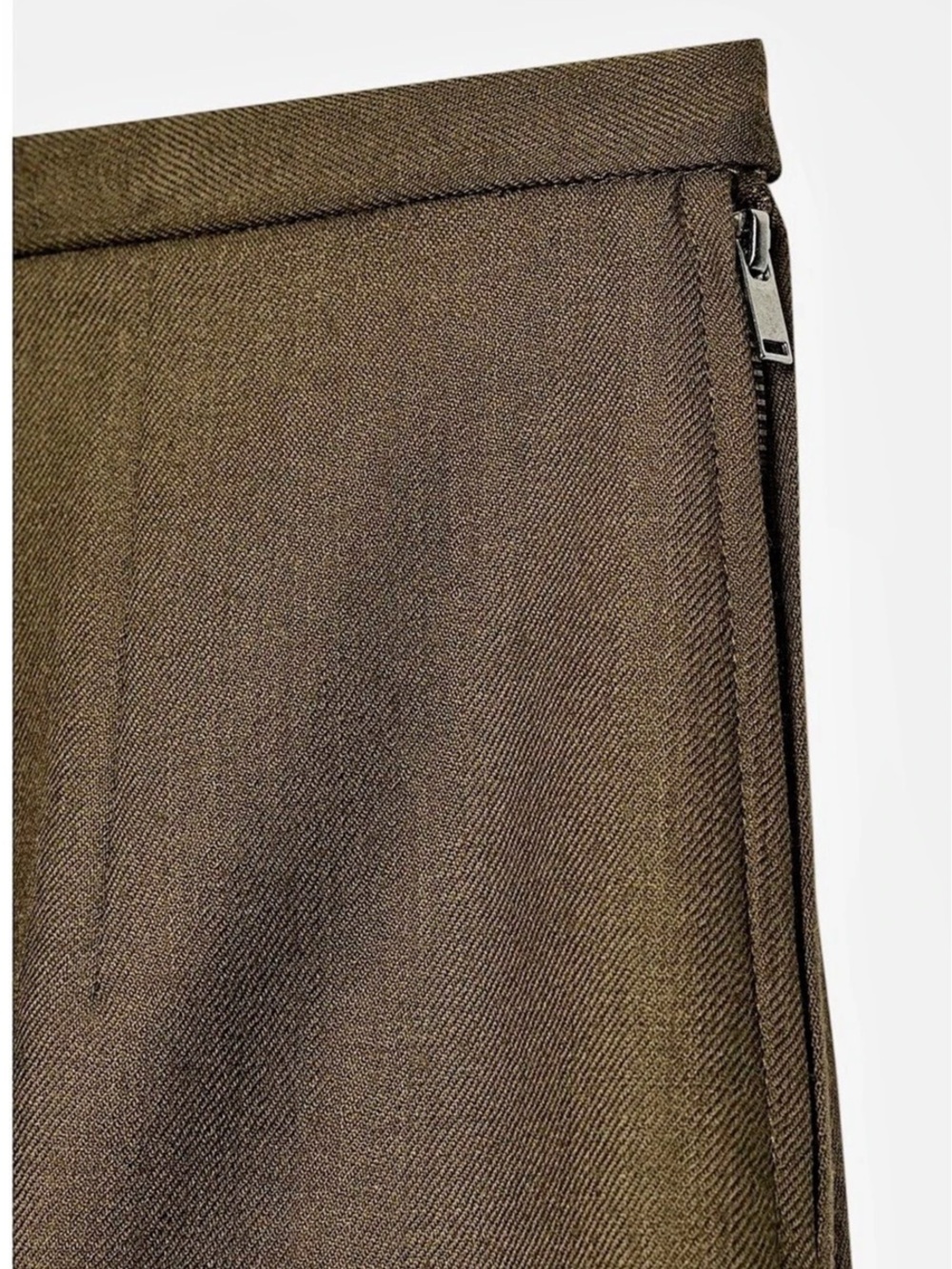 Zara Woman Collection 100% Wool Midi Skirt Khaki XS NWT - Picture 3 of 5